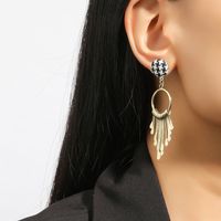 Exaggerated Long Plaid Tassel Earrings Korean Fashion Temperament Earrings main image 2