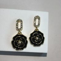 Korean Diamond Pearl Drop Oil Camellia Niche Earring Women Wholesale main image 6