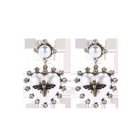 Baroque Heart-shaped Alloy Diamond-studded Pearl Bee Insect Earrings main image 4