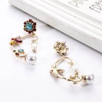 European And American Fashion Trendy Irregular Alloy Rhinestone Pearl Earrings Flower Flower Symmetrical Female Earrings Cross-border Hot Sale main image 5