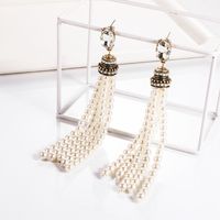 European And American Pearl Tassels Diamond Long Symmetrical Earrings main image 3