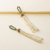 European And American Pearl Tassels Diamond Long Symmetrical Earrings main image 5