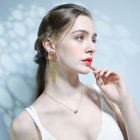 Creative Alloy Diamond Rhinestone Parrot Head Tassel Earrings main image 3