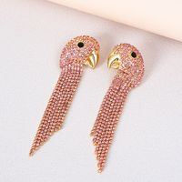 Creative Alloy Diamond Rhinestone Parrot Head Tassel Earrings main image 5