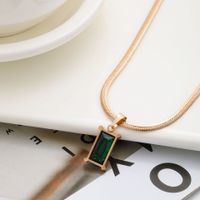 New Trendy Snake Bone Chain Emerald Pendant Retro Necklace Titanium Steel 18k Gold Plated Jewelry main image 3