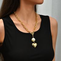 Creative Aluminum Chain Long Pearl Love Necklace Personality Metal Geometric Pendant Jewelry main image 1