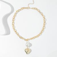 Creative Aluminum Chain Long Pearl Love Necklace Personality Metal Geometric Pendant Jewelry main image 3