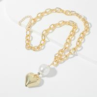 Creative Aluminum Chain Long Pearl Love Necklace Personality Metal Geometric Pendant Jewelry main image 4
