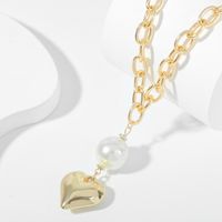 Creative Aluminum Chain Long Pearl Love Necklace Personality Metal Geometric Pendant Jewelry main image 5