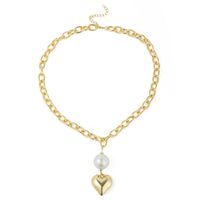 Creative Aluminum Chain Long Pearl Love Necklace Personality Metal Geometric Pendant Jewelry main image 6