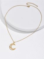 Fashion Copper Micro-inlaid Jewelry Gold Electroplating Hollow Moon Pendant Necklace main image 3
