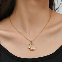 Fashion Copper Micro-inlaid Jewelry Gold Electroplating Hollow Moon Pendant Necklace main image 4