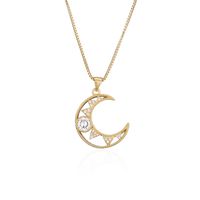 Fashion Copper Micro-inlaid Jewelry Gold Electroplating Hollow Moon Pendant Necklace main image 6
