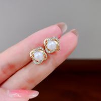S925 Silver Needle Rose Golden Pearl Ear main image 3