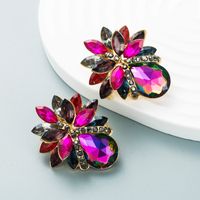 Fashion Color Diamond Series Alloy Glass Diamond Flower Earrings Wholesale main image 3