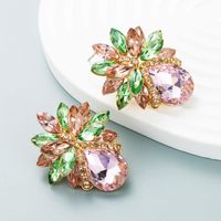 Fashion Color Diamond Series Alloy Glass Diamond Flower Earrings Wholesale main image 6