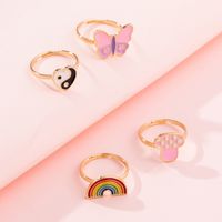 New Cute Cartoon Heart-shaped Butterfly Ring Personality Simple Dripping Rainbow Open Ring main image 1