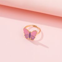 New Cute Cartoon Heart-shaped Butterfly Ring Personality Simple Dripping Rainbow Open Ring main image 4