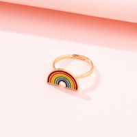 New Cute Cartoon Heart-shaped Butterfly Ring Personality Simple Dripping Rainbow Open Ring main image 5