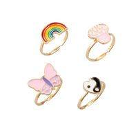 New Cute Cartoon Heart-shaped Butterfly Ring Personality Simple Dripping Rainbow Open Ring main image 6