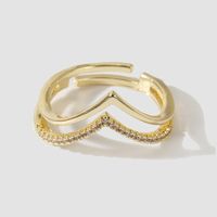 Korean Style Simple Personality Exquisite Copper Inlaid Zirconium Open Ring Ins Creative Real Gold Plating Color Retention Ring Ornament main image 4