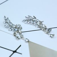 Retro Leaf Tassel Earrings Alloy Diamond-studded Crystal Earrings Wholesale main image 4