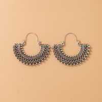 Heavy Metal Ethnic Style Semicircle U-shaped Geometric Ear Rings Ins Cold Style Ancient Silver Hollow Fan-shaped Vintage Earrings main image 1