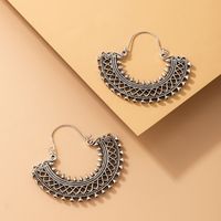 Heavy Metal Ethnic Style Semicircle U-shaped Geometric Ear Rings Ins Cold Style Ancient Silver Hollow Fan-shaped Vintage Earrings main image 3