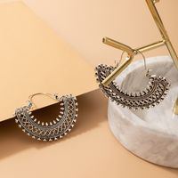 Heavy Metal Ethnic Style Semicircle U-shaped Geometric Ear Rings Ins Cold Style Ancient Silver Hollow Fan-shaped Vintage Earrings main image 4