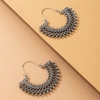 Heavy Metal Ethnic Style Semicircle U-shaped Geometric Ear Rings Ins Cold Style Ancient Silver Hollow Fan-shaped Vintage Earrings main image 5
