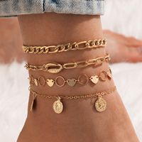 Fashion Jewelry Beach Style Love Circle Piece Chain 4-piece Set Chain Golden Anklet Jewelry main image 2
