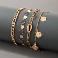 Fashion Jewelry Beach Style Love Circle Piece Chain 4-piece Set Chain Golden Anklet Jewelry main image 3