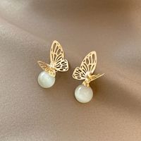 European And American Simple Hollow Butterfly Opal Earrings Retro Ear Jewelry main image 3