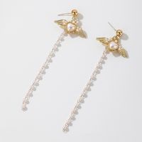 Fashion Pearl Heart Wings Long Tassel Earrings European And American Earrings Women Wholesale sku image 1