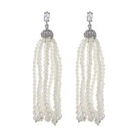 European And American Pearl Tassels Diamond Long Symmetrical Earrings sku image 2