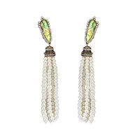European And American Pearl Tassels Diamond Long Symmetrical Earrings sku image 3