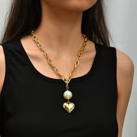 Creative Aluminum Chain Long Pearl Love Necklace Personality Metal Geometric Pendant Jewelry sku image 1