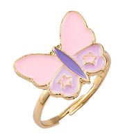 New Cute Cartoon Heart-shaped Butterfly Ring Personality Simple Dripping Rainbow Open Ring sku image 4