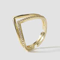 Korean Style Simple Personality Exquisite Copper Inlaid Zirconium Open Ring Ins Creative Real Gold Plating Color Retention Ring Ornament sku image 1