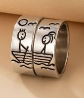 Personality Jewelry Cartoon Love Couple Ring Geometric Letter Ring Set sku image 16