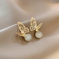 European And American Simple Hollow Butterfly Opal Earrings Retro Ear Jewelry sku image 1