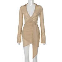 Autumn And Winter New Solid Color V-neck Long-sleeved Irregular Sexy Tight-fitting Hip Dress main image 8