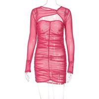 Autumn And Winter New Fashion Solid Color Stitching Mesh Sexy Hip Dress main image 9