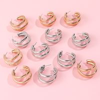 6 Pairs Of Gold And Silver Alloy Hoop Earrings Set sku image 1