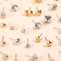 21 Pairs Of Gold And Silver Diamond Hoop Stud Earrings Set main image 4