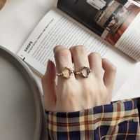 South Korea 18k Gold Plate Ring Geometric Hollow Oval Opening Ring Personality Trendy Ring main image 6