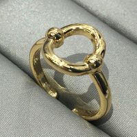 South Korea 18k Gold Plate Ring Geometric Hollow Oval Opening Ring Personality Trendy Ring sku image 2