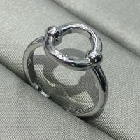 South Korea 18k Gold Plate Ring Geometric Hollow Oval Opening Ring Personality Trendy Ring sku image 1