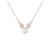 Rose Gold Maus Perle S925 Silber Halskette Koreanische Kreative Eingelegte Strass Halskette Großhandel main image 2