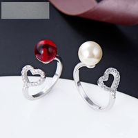 Heart-shaped Korean S925 Silver Crystal Ladies Free Adjustment Ring main image 3